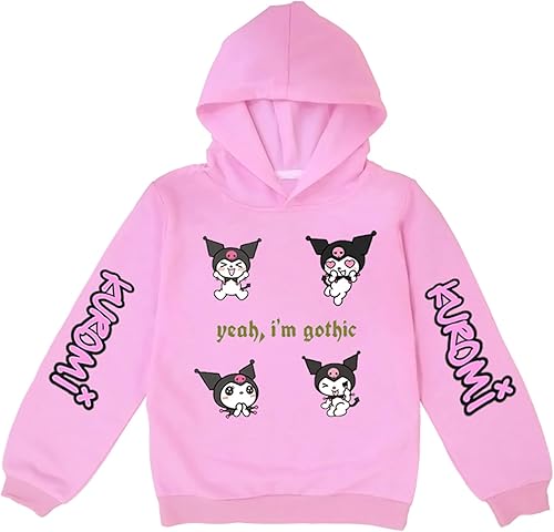 BATLX Sudadera con capucha de manga larga con estampado Kuromi para niños y niñas