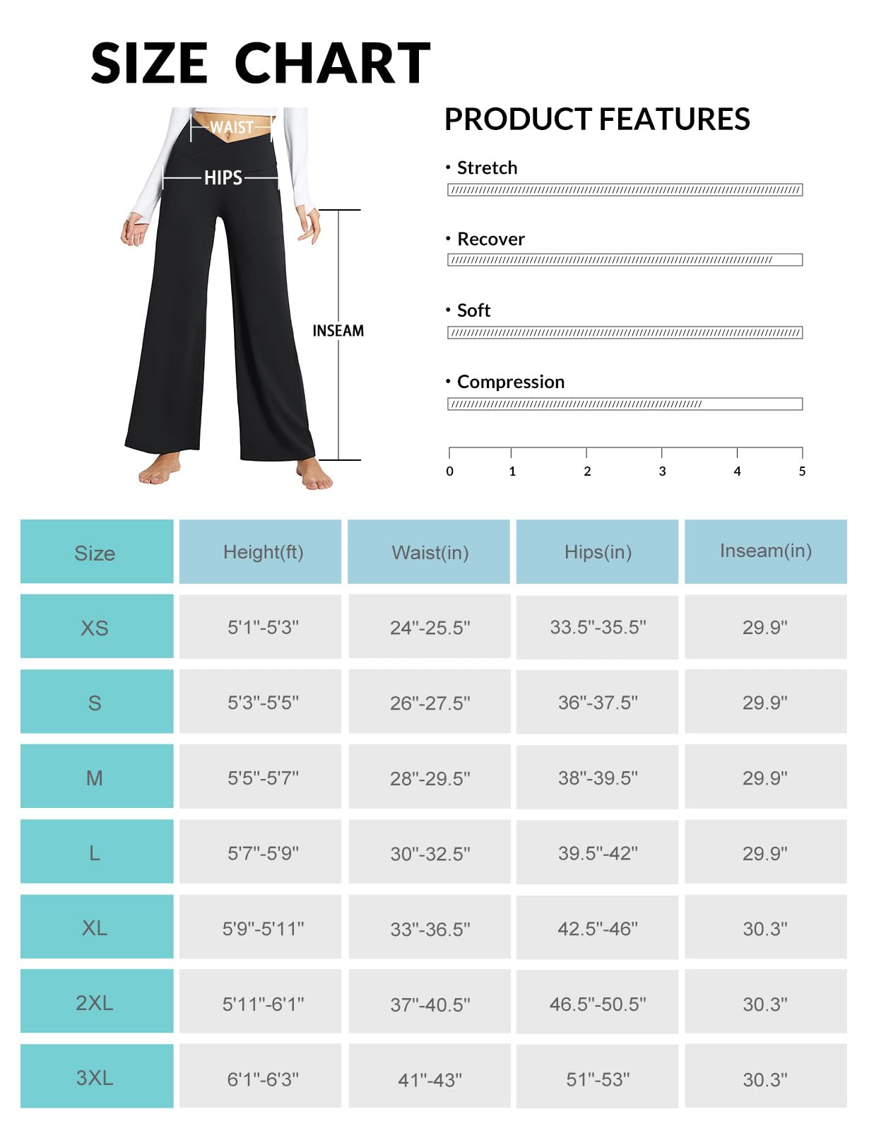 BALEAF, Pantaloni da yoga da donna a gamba larga, a vita alta a incrocio, larghi, lunghi, elasticizzati, con tasche, casual, adatti come abbigliamento da casa