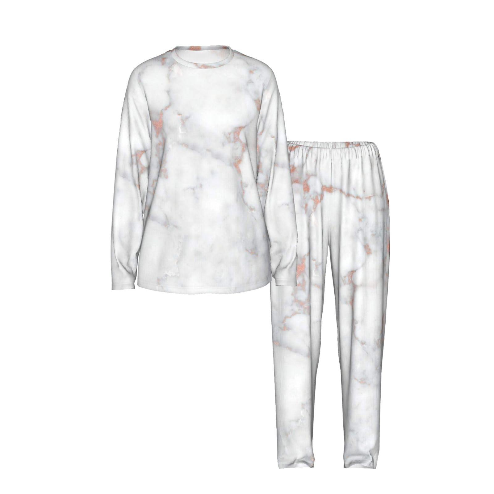 Pigiama da donna a maniche lunghe con coulisse elastica morbida e stampa oro rosa