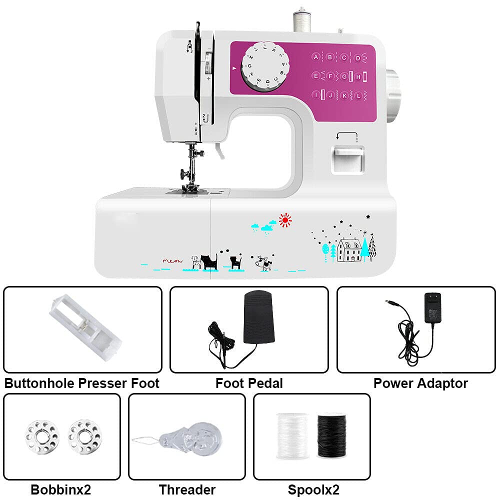 Maszyna do szycia LED Przenośna maszyna do szycia Mini Elektryczny domowy Crafting Mender Overlock 12 szwów z pedałem stóp