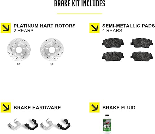Miniatura 2 de Hart Brakes Kit de frenos y rotores traseros  Pastillas de freno traseras Rotores y pastillas de frenos  Pastillas de freno y rotores semimetálicos
