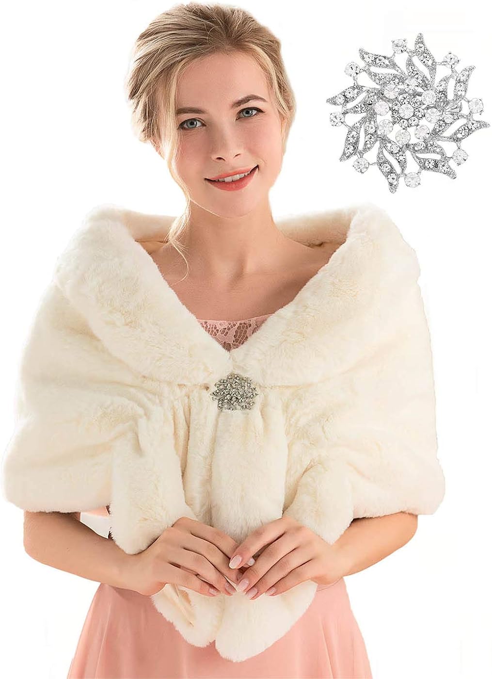 JEAIRTS Women's Fur Shawls and Wraps Bridal Faux Fur Stoles