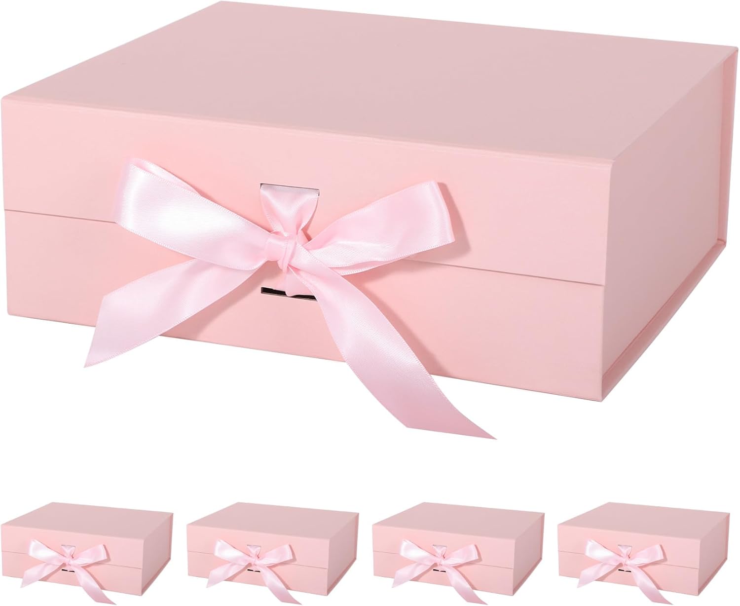 Pink Gift Box with Ribbon Magnetic Lids 10.2x9x3.74 in, Christmas Gift Boxes Bridesmaid Groomsman Proposal Boxes, Wedding Storage Box 5 Pack