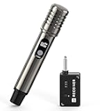 Wireless Microphone, Metal Dynamic Mic System with One-to-One Chip Connection and Rechargeable Receiver, 40H Duration, 200FT Range Receiving, Less Latency Karaoke Microphone for Singing