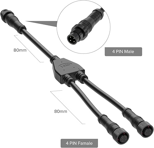 Miniatura 9 de BTF-LIGHTING Conector eléctrico de tuerca metálica de 3 pines, 18 AWG IP67, conector hembra macho de 7.87 pulgadas7.9 in, cable de extensión para