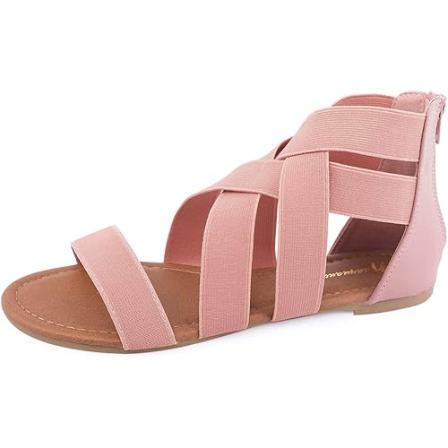 Women's Elastic Flat Sandals Gladiator Flat Sandals Ankle Strap Flat Sandals