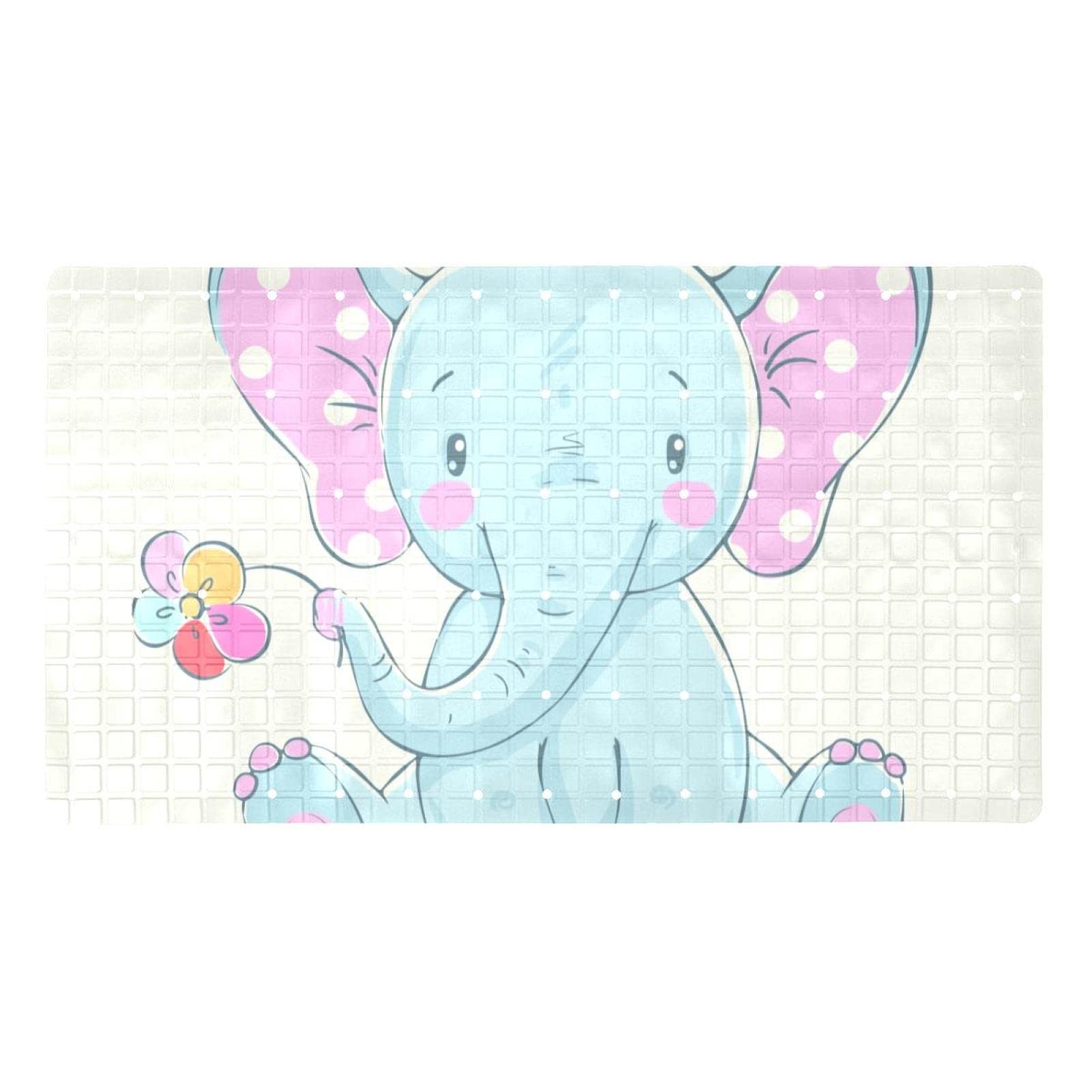 Tapis de douche éléphanteau doux et antidérapant sans BPA pour salle de bain bébé