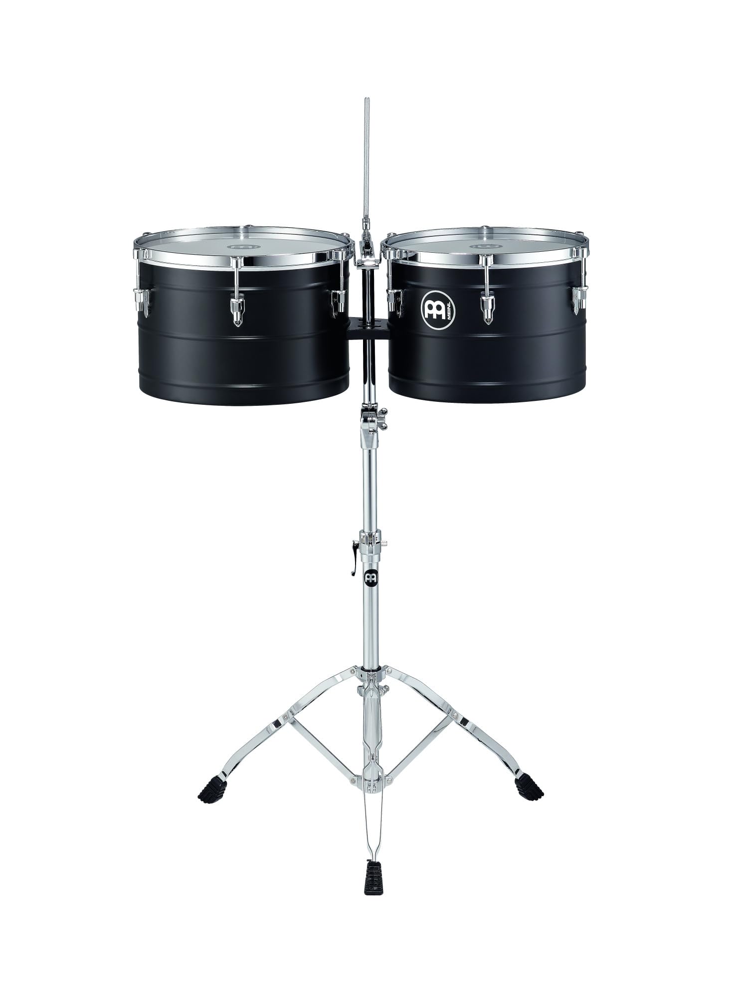 Meinl Percussion Marathon Turbo Timbales -2 Trommeln mit 14 und 15 Zoll - Mit Kippständer - Stahl, Schwarz (MTT1415BK)