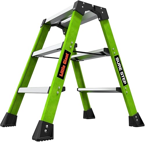 Miniatura 2 de Little Giant Ladders, Sure Step, taburete de doble cara, 3 escalones, fibra de vidrio, (11953), tipo 1AA, clasificación de peso de 375 libras, verde