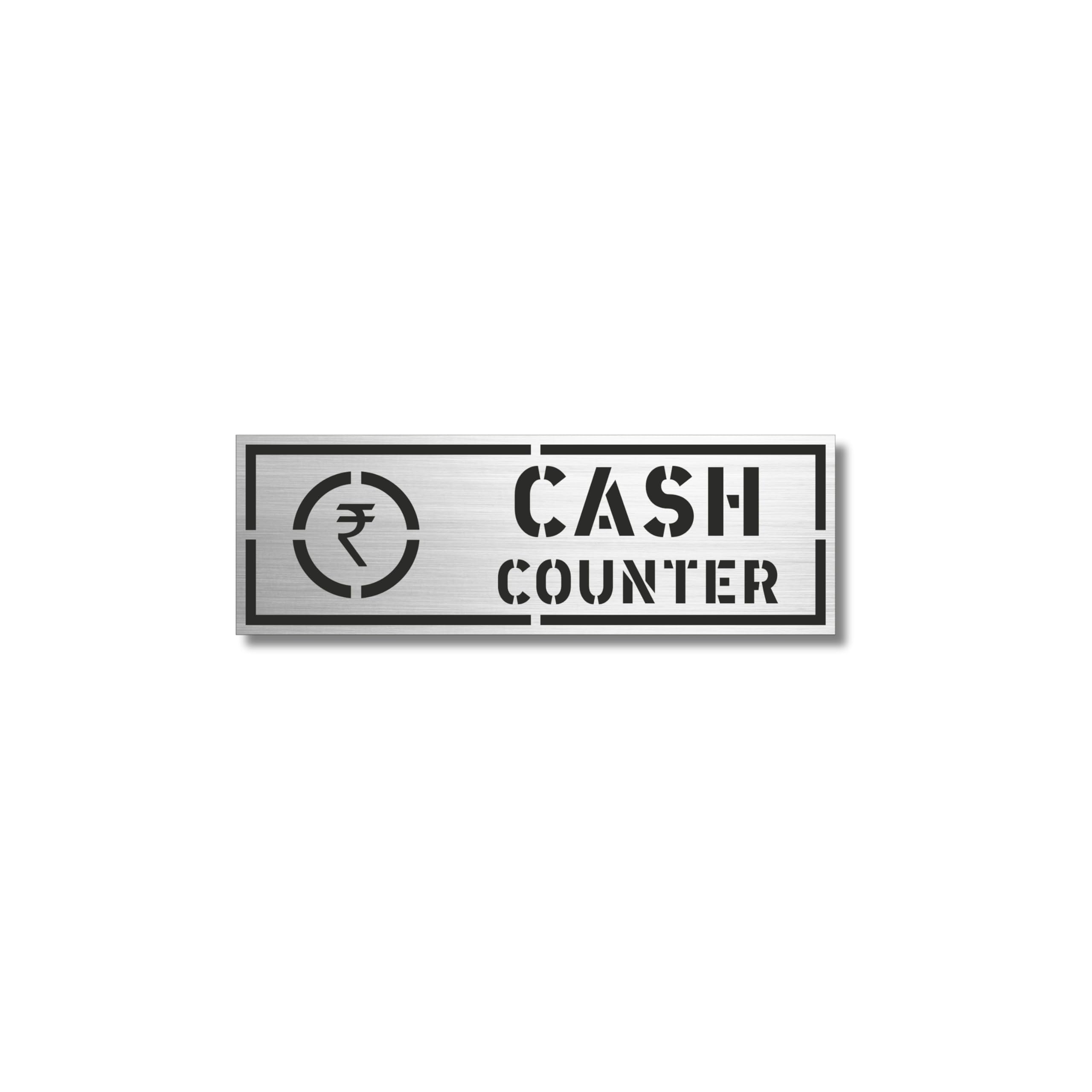 Cash Counter Room Identification Sign | Silver Brushed ABS on Black Acrylic | Peel & Stick Double Sided Tape | Horizontal 12 x 4 Inch