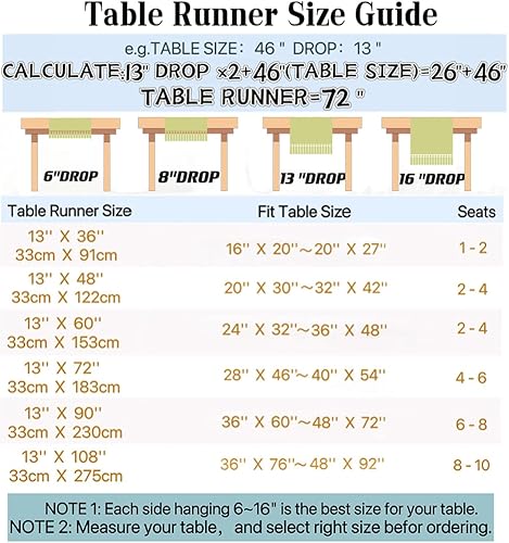 Miniatura 4 de Wracra Camino de mesa de lino rústico estilo granja, camino de mesa bordado de 60 pulgadas de largo con borlas a mano para fiestas, decoración de