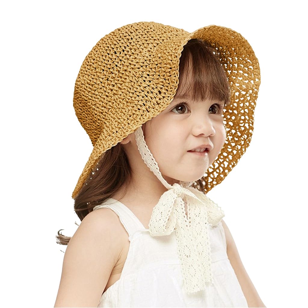 SNOWIE Soft® Baby Straw Hat Summer Cap for Baby Girl 6-24 Months,UPF 50+ Breathable Sun Caps Beach Hat with Lace Chin Strap Sun Visor Hats UV Protection Cap for Beach,Travel - Round Beige-image-31