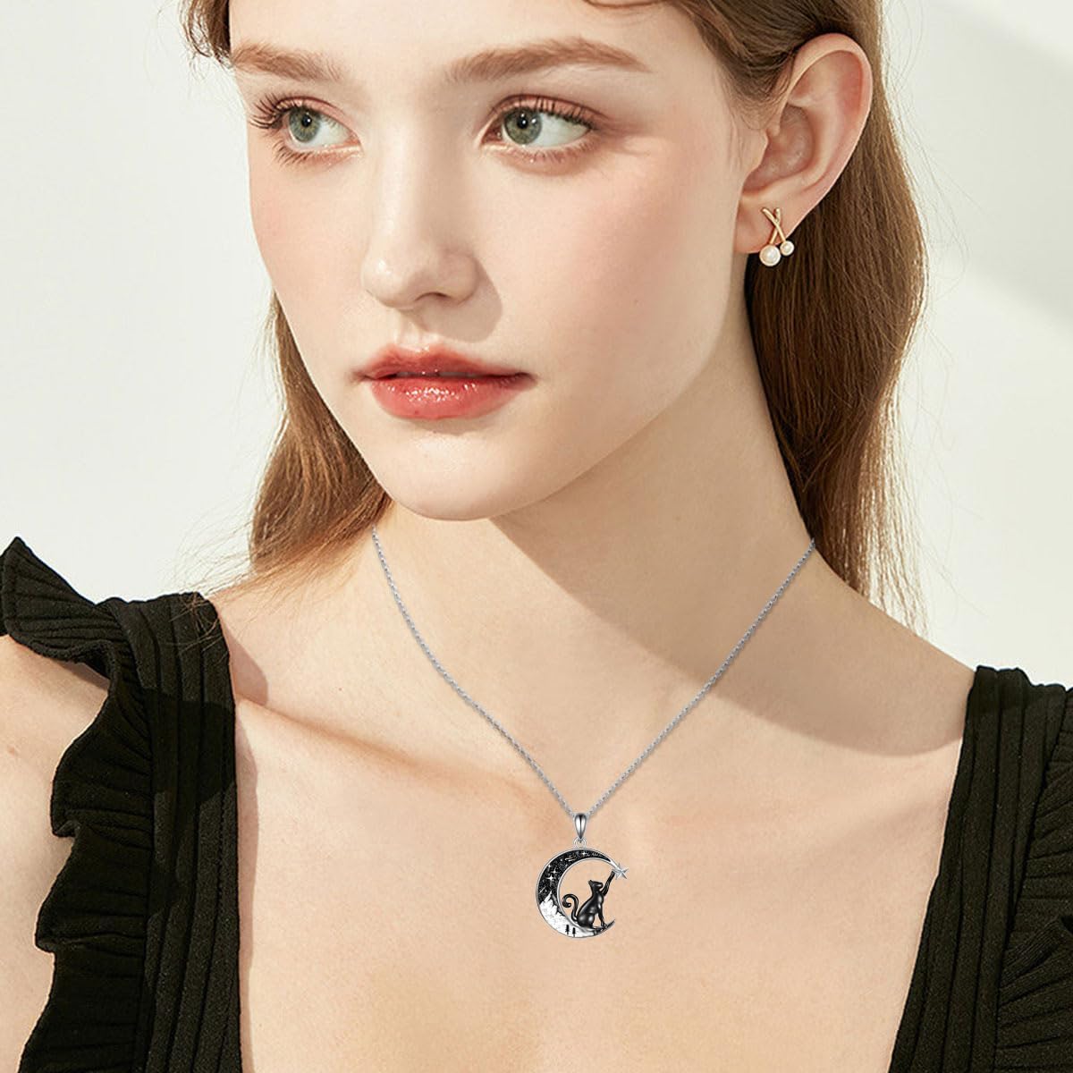 Black Cat/Mama Bear/Bat/Spider/Pumpkin/Wolf/Sun and Moon/Turtle/Raven Pendant Necklace for Women 925 Sterling Silver Crescent Moon Necklace Mother's Day Christmas Gothic Jewelry Gifts for Her - Image 4