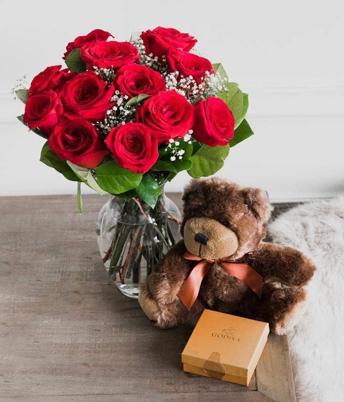 From You Flowers - One Dozen Long Stemmed Red Roses with Free Vase (Fresh Flowers) Birthday, Anniversary, Get Well, Sympathy, Congratulations