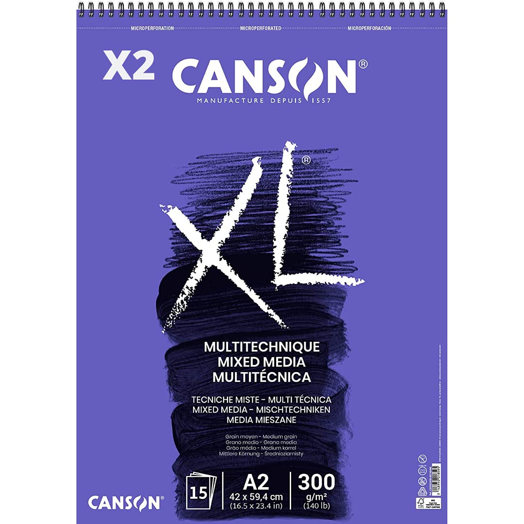 Pack 2 - Álbum Espiral Microperforado, A2, 15 Hojas, Canson XL Mix Media, Grano Texturado 300g