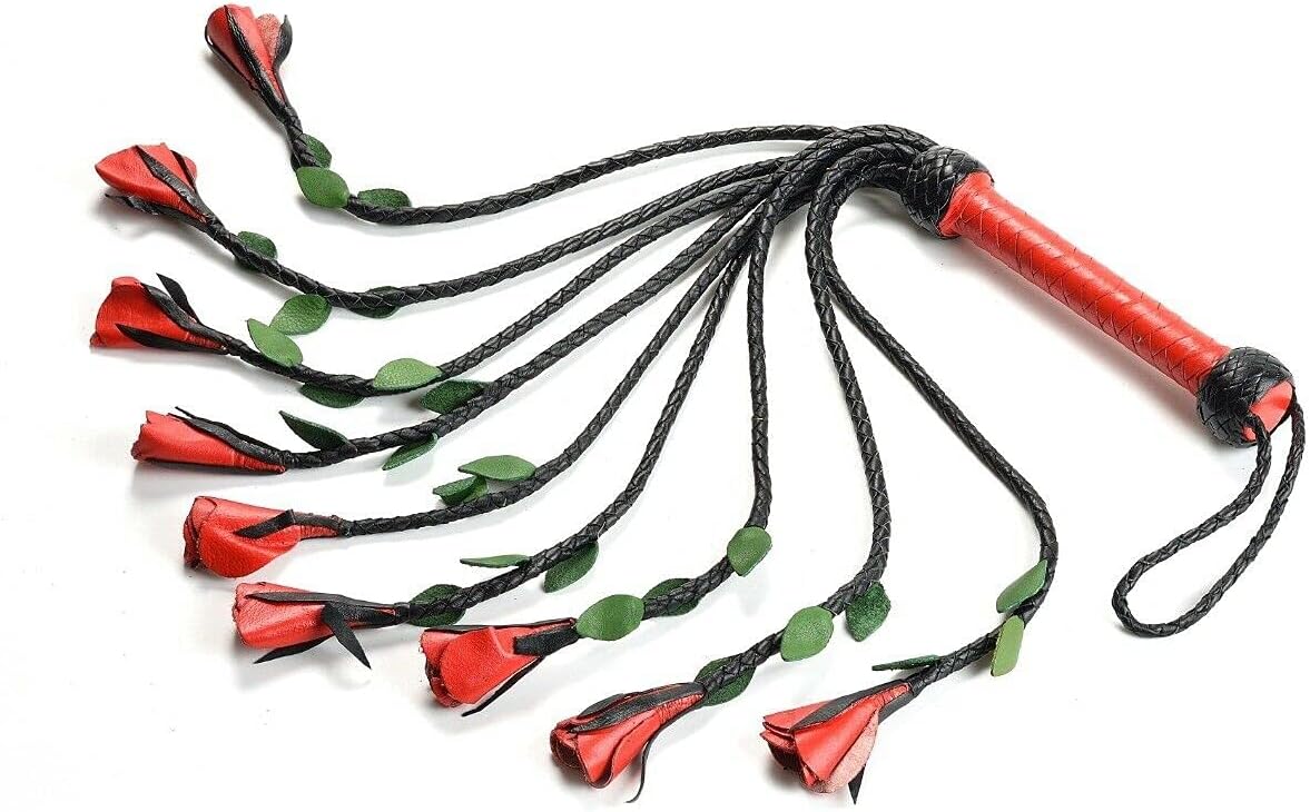 Horse Training and Taming Whip with Roses, Real/Genuine Cowhide Leather Whip Horse Training and Taming Whip with Roses