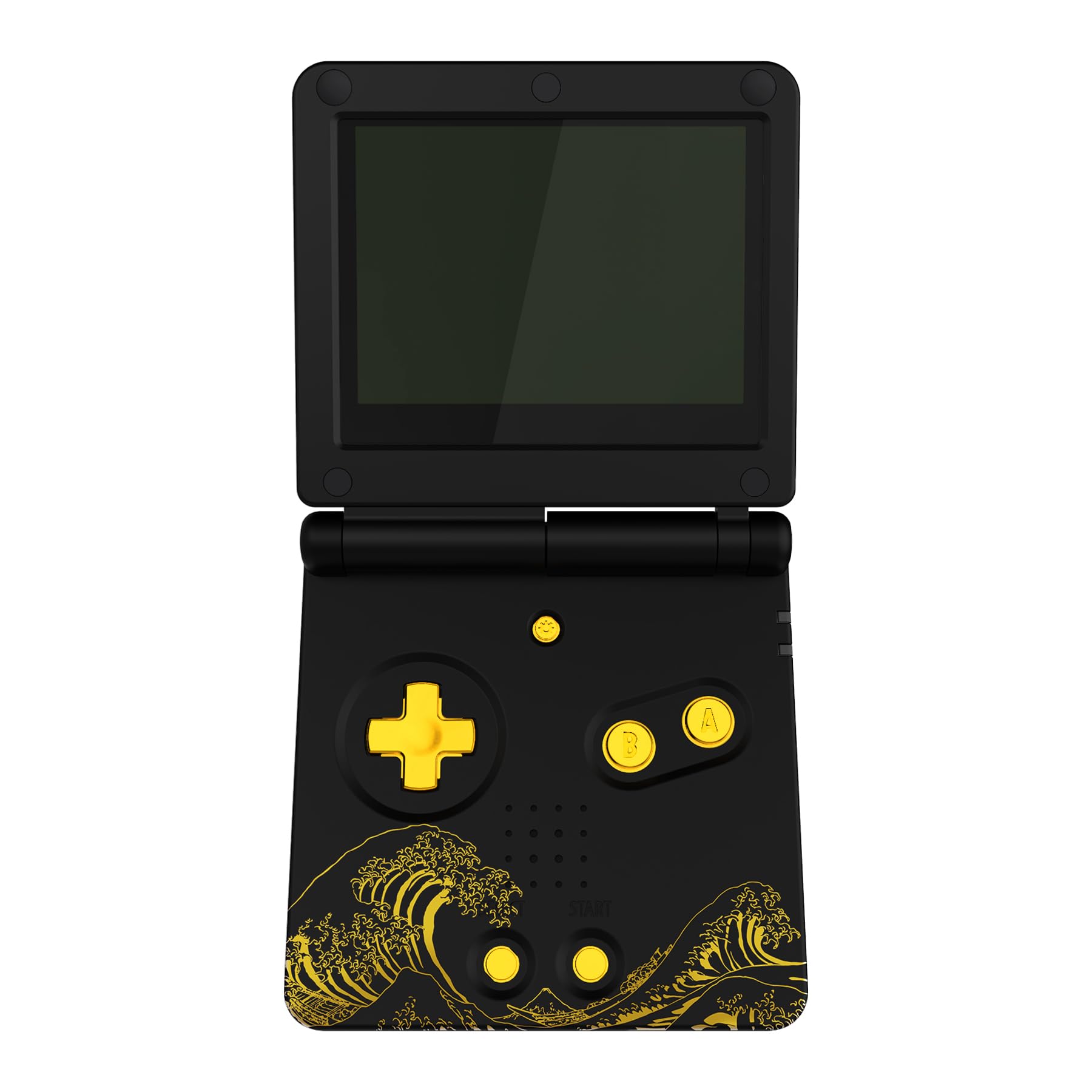eXtremeRate Coque avec Boutons Complète pour GBA SP Gameboy Advance SP, Coque Remplacement Compatible avec Écrans IPS et LCD Standard, sans Console et Écran,The Great Golden Wave Off Kanagawa Noir