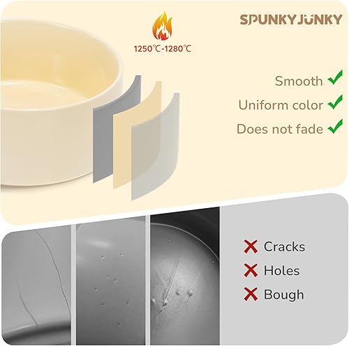 Miniatura 2 de SPUNKYJUNKY Cuenco de cerámica de 42 onzas para perros y gatos, moderno y lindo cuenco de agua con peso para repuesto beige (paquete de 2)