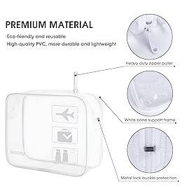 WANDF TSA Approved Toiletry Bag, 2 Packs Travel Clear Toiletry Bag, Quart Size Makeup Cosmetic Pouch with Zipper, Carry-On Airport Compliant Bag for Women and Men (3pcs White)
