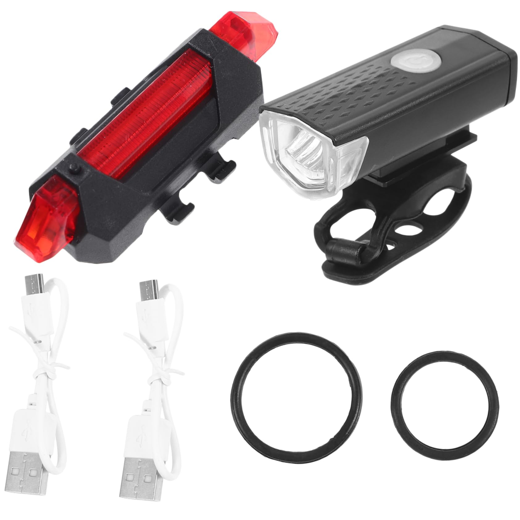 BESPORTBLE 1 Set Rechargeable LED Bike Light Set Lighting Modes Front and Rear Lights for Cycling Hiking and Camping Includes USB Charging Cables and Rings