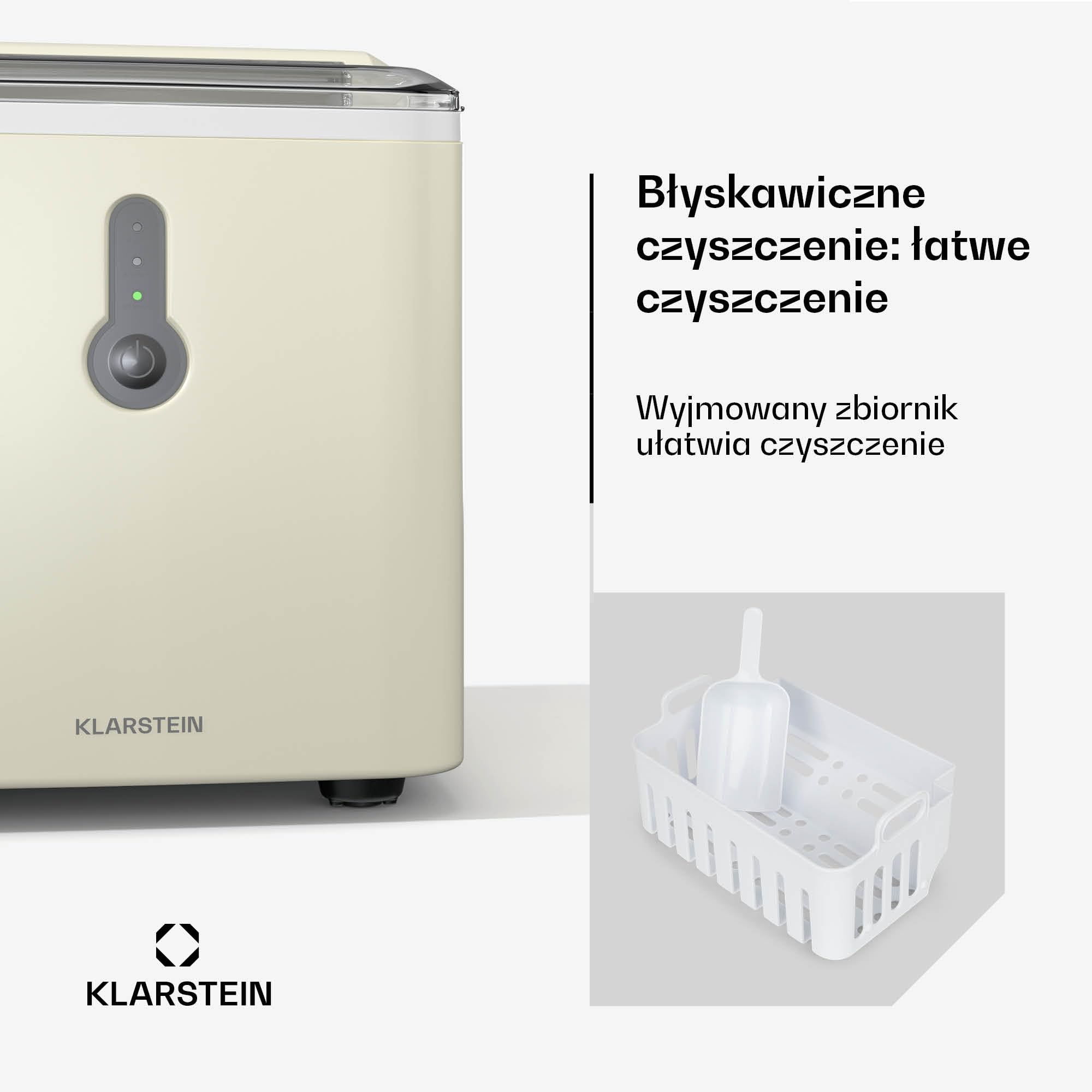 Klarstein malý výrobník kociek ľadu - 12 kg/24 h, 8 min cyklus, 1,5 l nádrž na vodu, LED displej, priehľadné veko, prenosný, obsahuje naberačku - výrobník ľadových kociek na párty