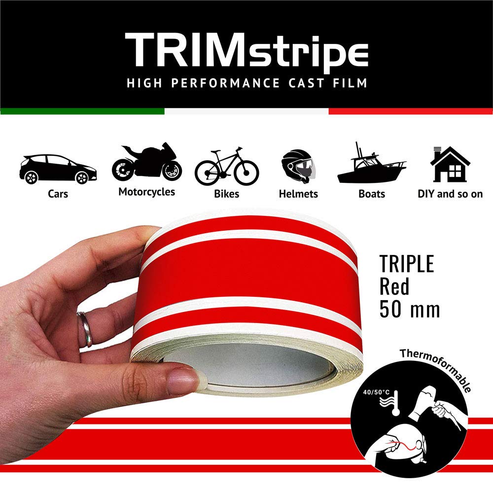 4R Quattroerre.it 10533 Trim Stripes Strisce Adesive per Auto, Rosso, 3F 50 mm x 10 mt