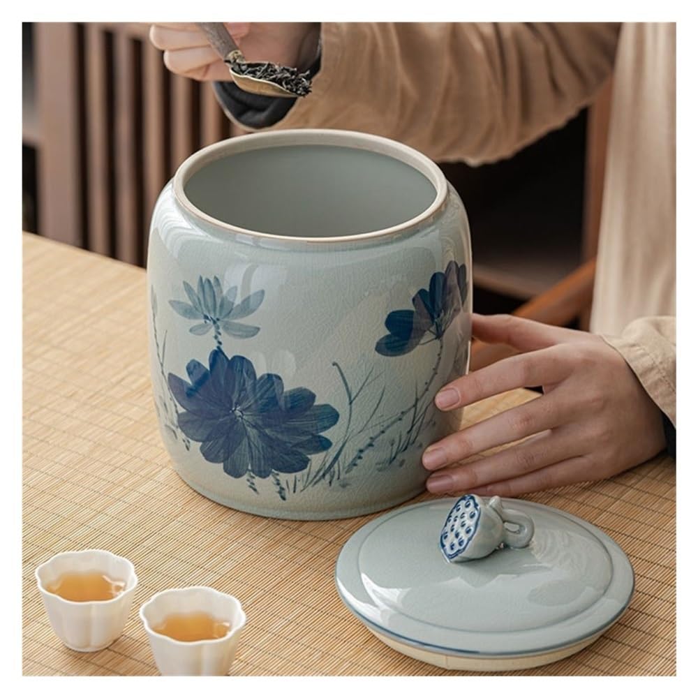 bote de té Almacén grande sellado pintado a mano del tarro de cerámica del almacenamiento del té del modelo del crujido