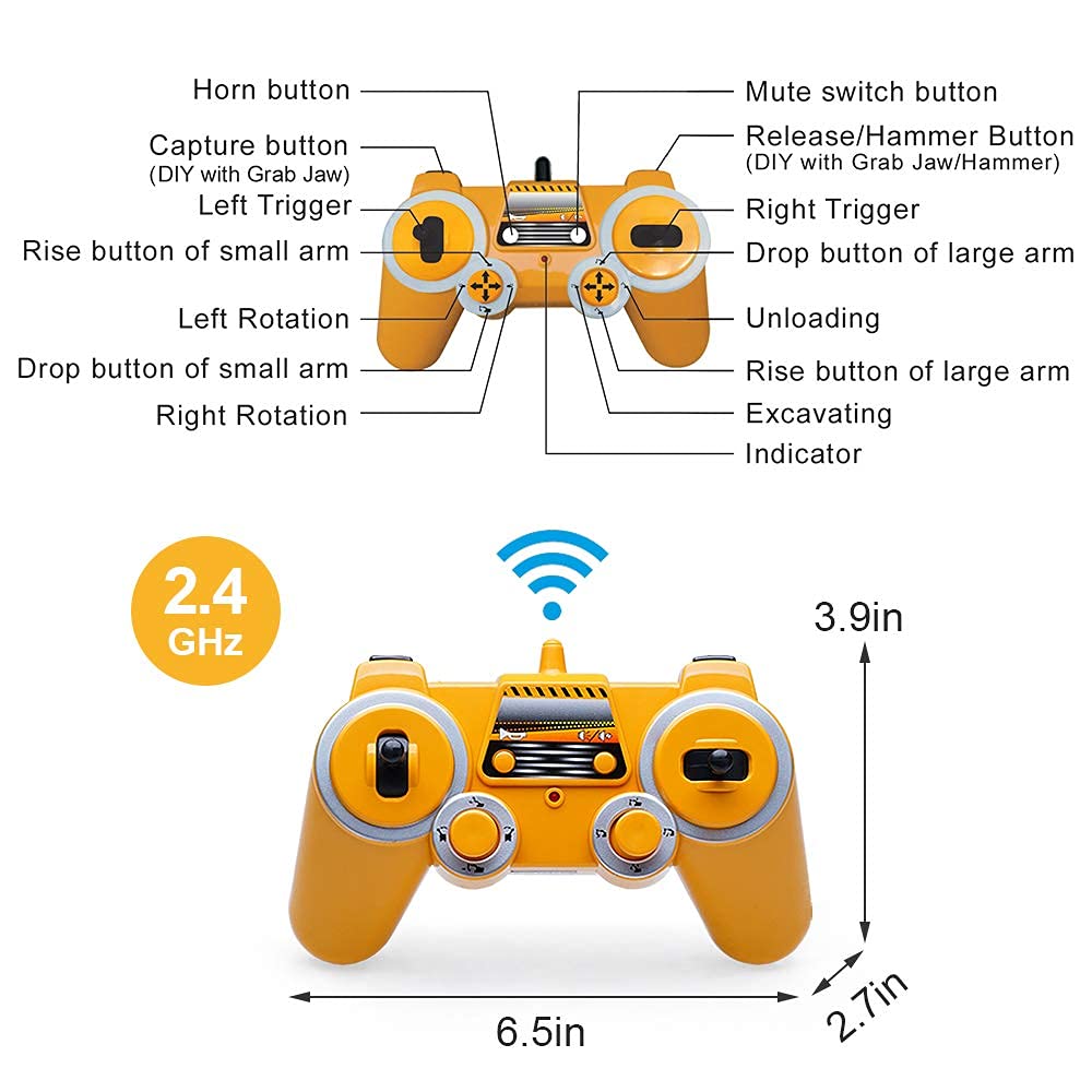 Mostop Remote Control Excavator 1/16 Scale 3 in 1 RC Excavator Shovel Loader Digger Toy with 2 Tools,17 Channel Full Functional RC Construction Truck Vehicle Tractor with Sound and Light