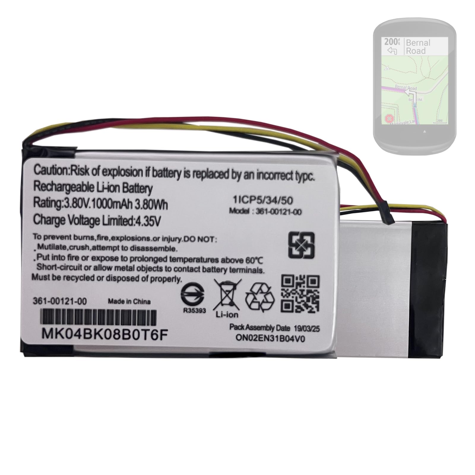 Batería de repuesto 361-00121-00 compatible con Gar-min Edge 830, rastreador GPS 530, dispositivos de navegación