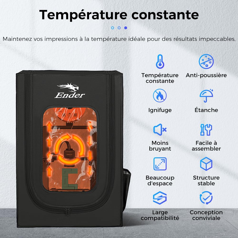 Creality Boîtier d'imprimante 3D avec interface de ventilation (kit d'échappement non inclus), Housse de protection pour Ender 3/3 Pro/3 V2/3 V3 SE/3V3 KE/3V2 Neo/5 Pro/CR10 SE/K1 Max, 550x650x750 mm