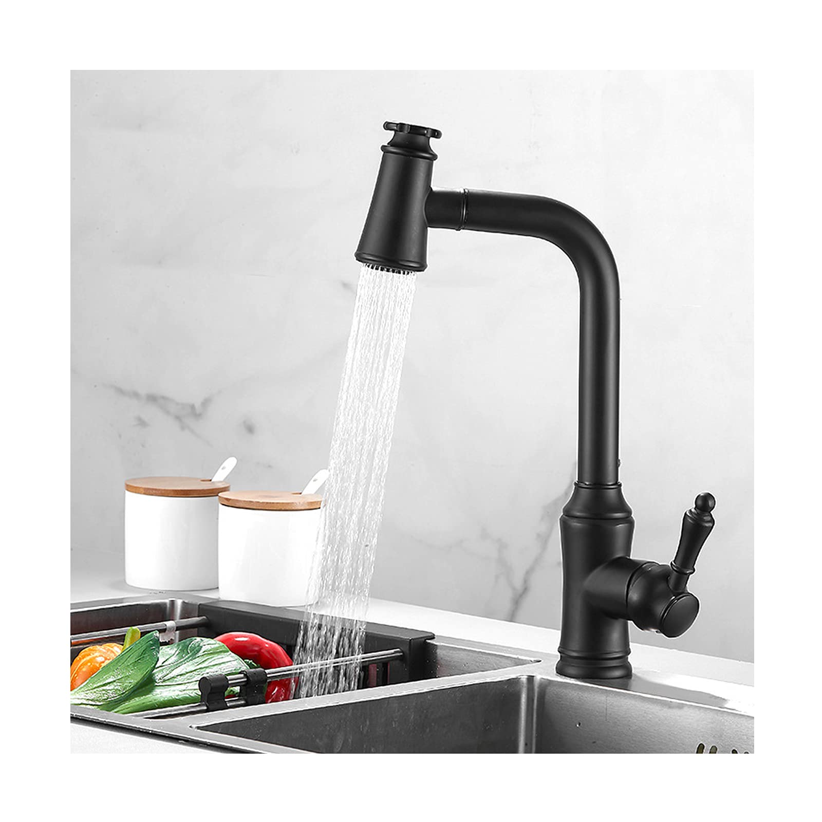 Lmysxaoz A Kitchen Faucet, Single-Handle Brass Hot Nd Cold Water Mixer Tap, 360°Rotation Pull-Out Sink Dual Mode Outlet Rotate Switch,B(A)