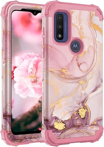 Miniatura 1 de Casewind Funda para Moto G Pure, funda para Motorola G Pure Case Marble Heart Rose Gold para mujeres y niñas 3 en 1 policarbonato duro de silicona