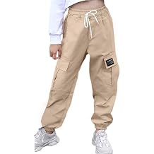 AOWKULAE Girls & Womens Cargo Drawstring Jogger Pants, 6 Years - Women 3XL