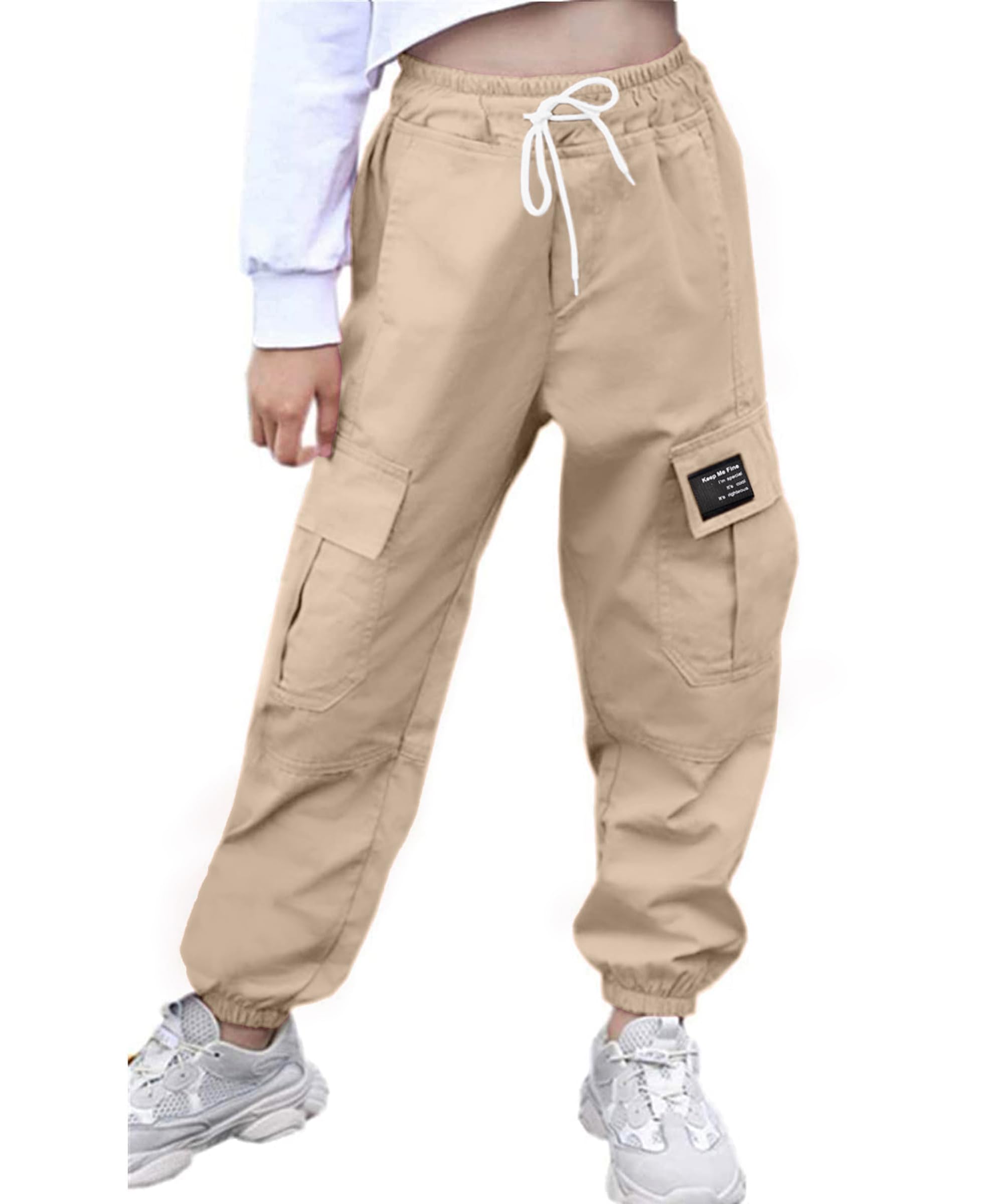 AOWKULAE Girls & Women‘s Casual Cargo Jogger Pants, 6 Years - Women 3XL