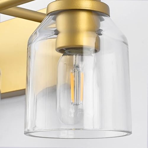 Miniatura 6 de SOLFART Lámparas de baño doradas 3 luces de tocador de baño, lámparas de pared sobre espejo vintage