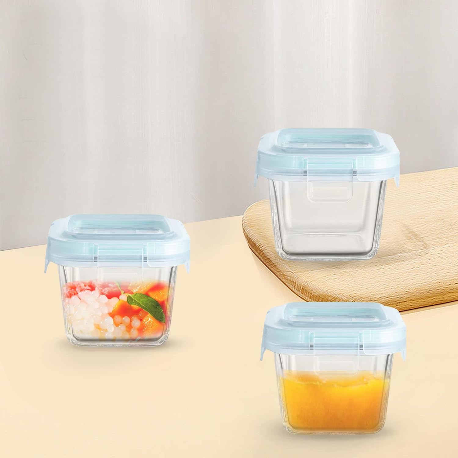 Paquete de 12 recipientes de vidrio para almacenamiento de alimentos para bebés, recipientes de vidrio de 6 onzas con tapas de bloqueo herméticas para aperitivos, avena nocturna, salsa de aderezo de