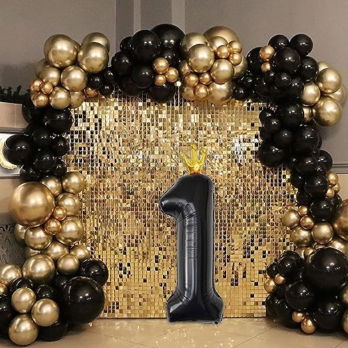 Image of Crown Black 1 Balloon Number for Girls 1st Birthday Party, 40 Inch Large Number Foil Helium Balloons 0-9, for Boys 25st Birthday Party Baby Shower Anniversary Party Decoration Supplies