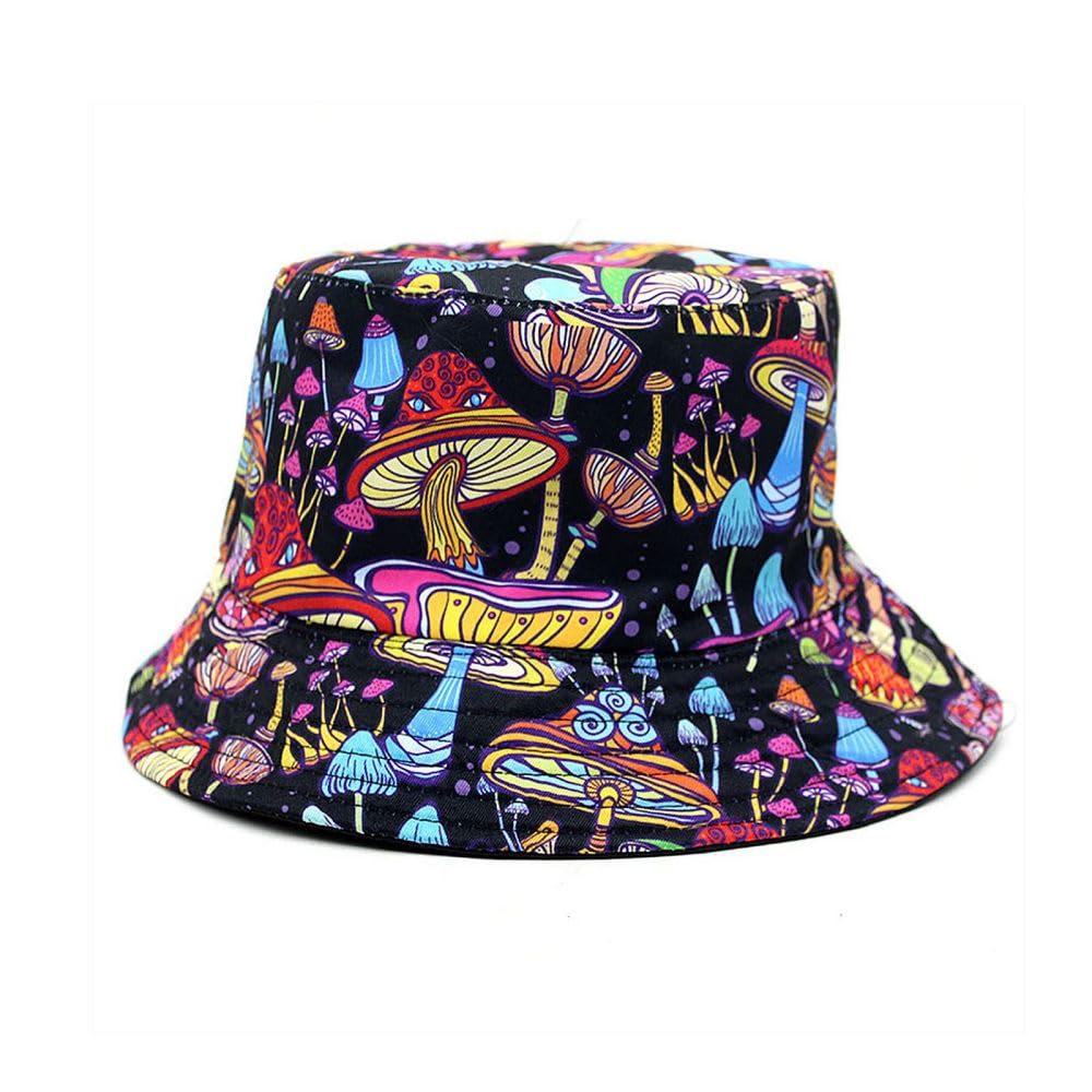 Trendy Summer Bucket Hat for - Women Men Teens Double-Side Fisherman Stylish Reversible Mushroom Hat Hat Foldable Cool Colorful for Summer Beach Concert Men Women