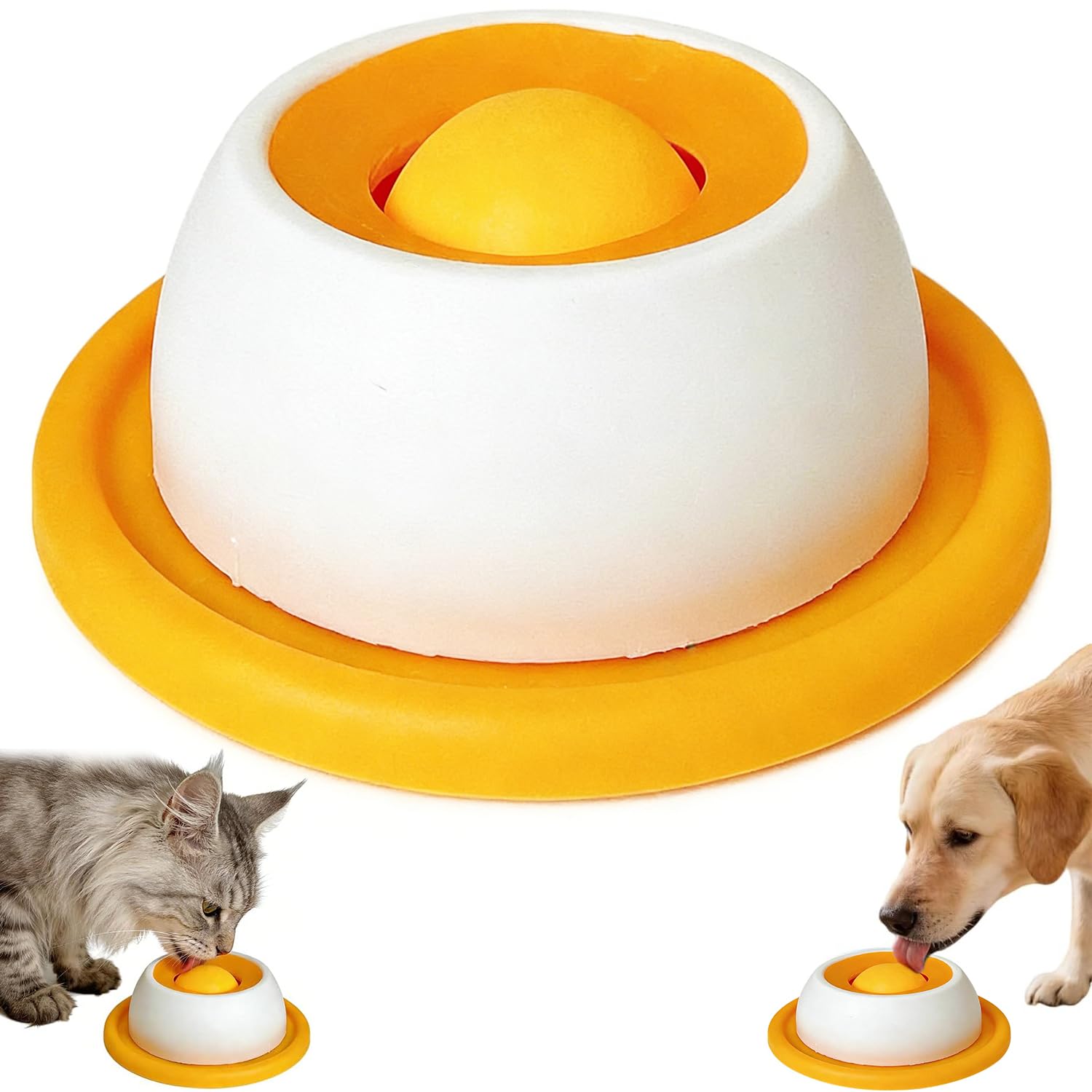 2026 New Slow Feeder Interactive Toy, Pet Lick Bowl for Dogs & Cats, Multi-Pet Lick Mat Bowl with Rotating Ball, Anxiety Relief & Mental Stimulation, Non-Slip, Easy to Clean, Yellow