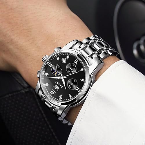 Miniatura 3 de OLEVS Watch for Men Diamond Business Dress Analog Quartz Stainless Steel Waterproof Luminous Date Two Tone Luxury Casual Wrist Watch Blue