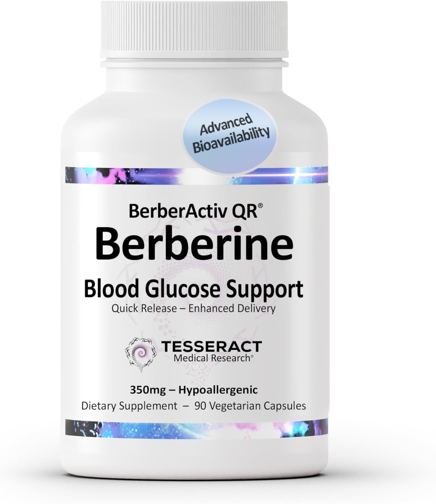 Tesseract Medical Research BerberActiv-QR Berberine Immune Support Supplement, Supports Liver Health, Hypoallergenic, 350mg, 90 Vegetarian Capsules
