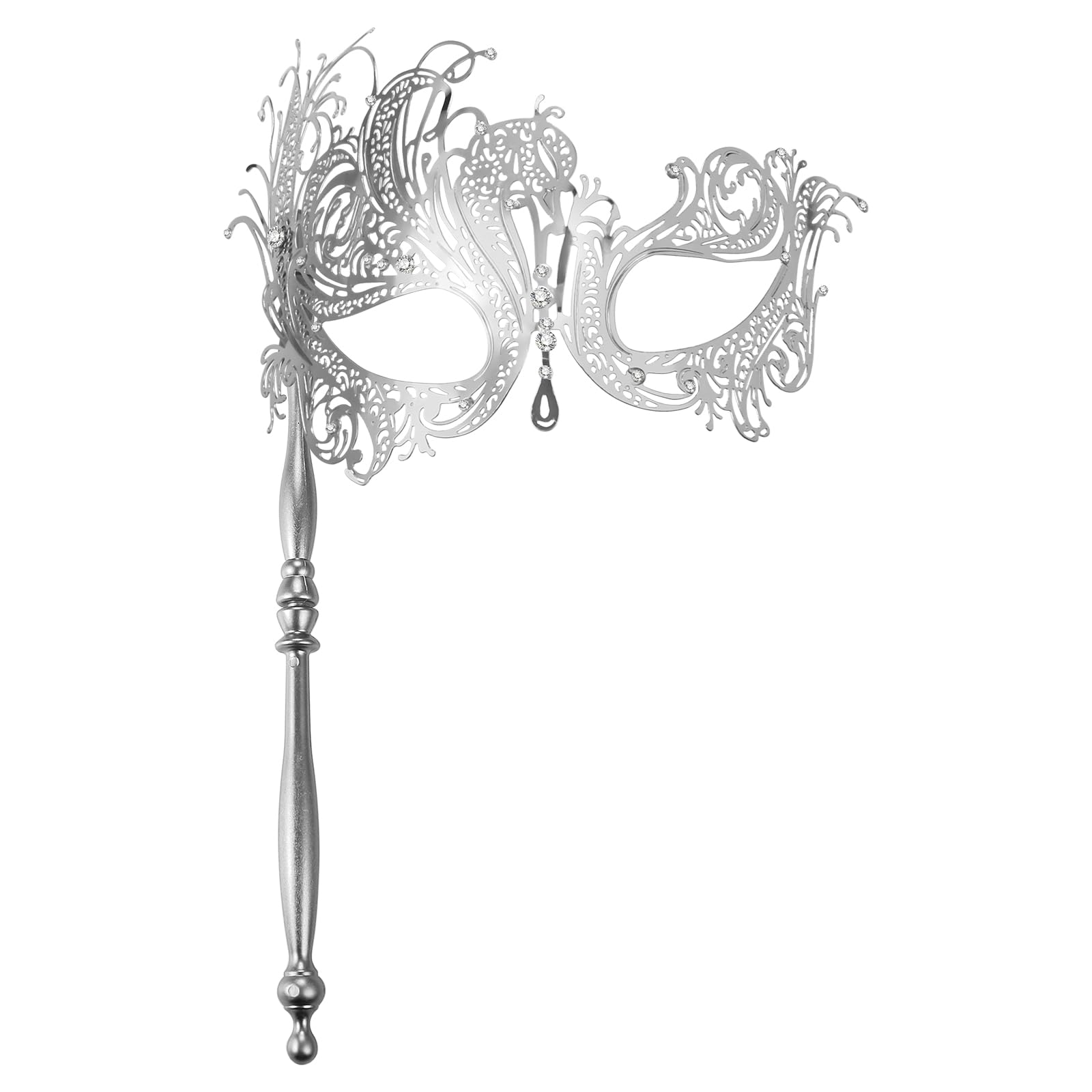 Oidea Masquerade Mask for Women with Stick: Rhinestones Decoration Party Mask Venetian Carnival Masks Halloween Evening Prom Ball Costume Accessory