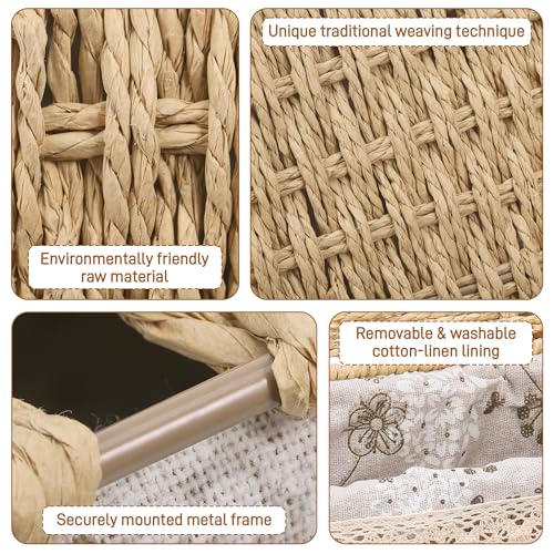 3pcs Woven Storage Baskets with Lids, Decorative Storage Boxes, Space-Saving Wicker Basket for Shelves, Paper Rope Basket Bedroom Storage Solutions, Reusable Hamper Baskets with Removable Lining - Cosy Home Interiors 3pcs Woven Storage Baskets with Lids, Decorative Storage Boxes, Space-Saving Wicker Basket for Shelves, Paper Rope Basket Bedroom Storage Solutions, Reusable Hamper Baskets with Removable Lining - Image 3