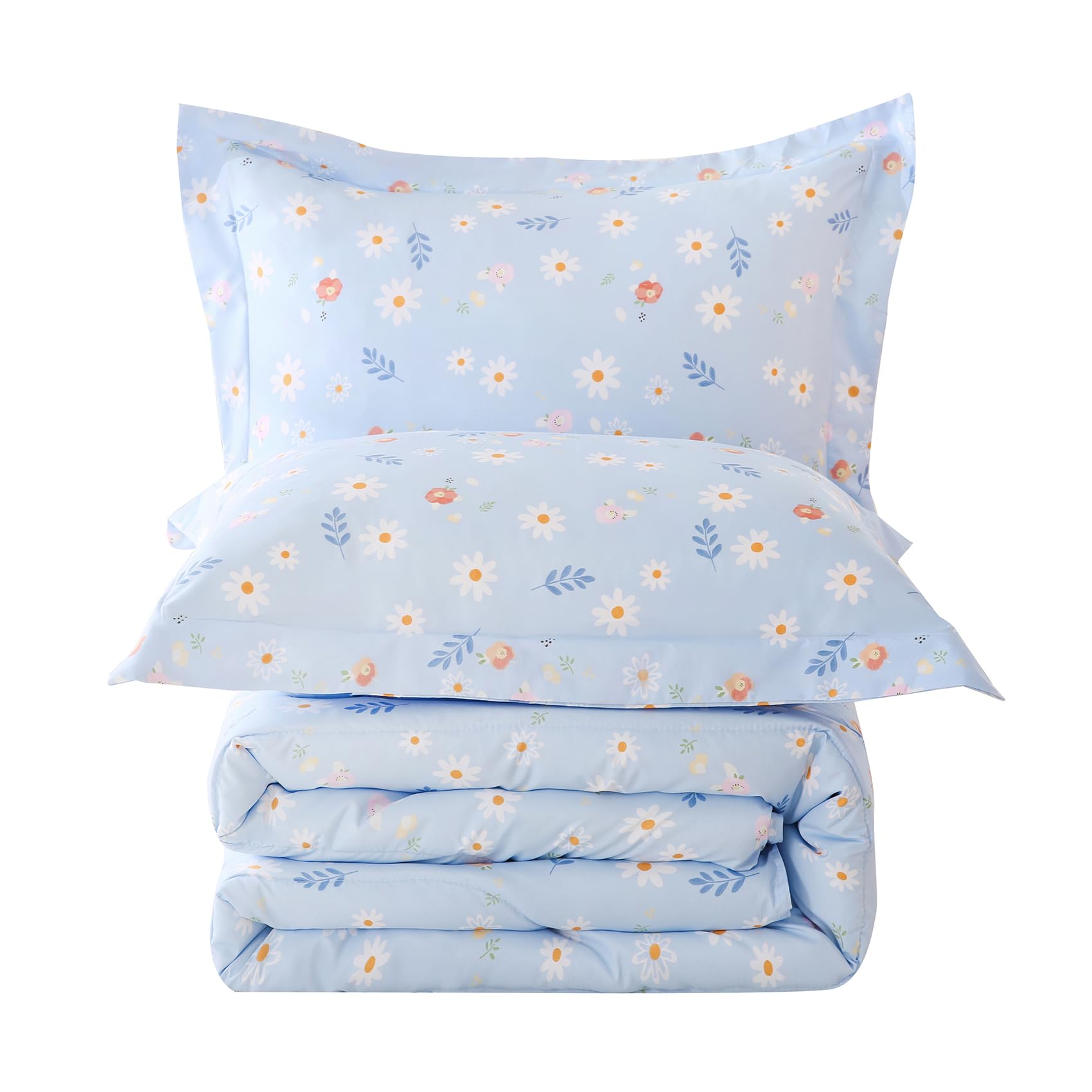 Yibeizi Blue Floral Comforter Set for Girls Kids Twin Size Bedding
