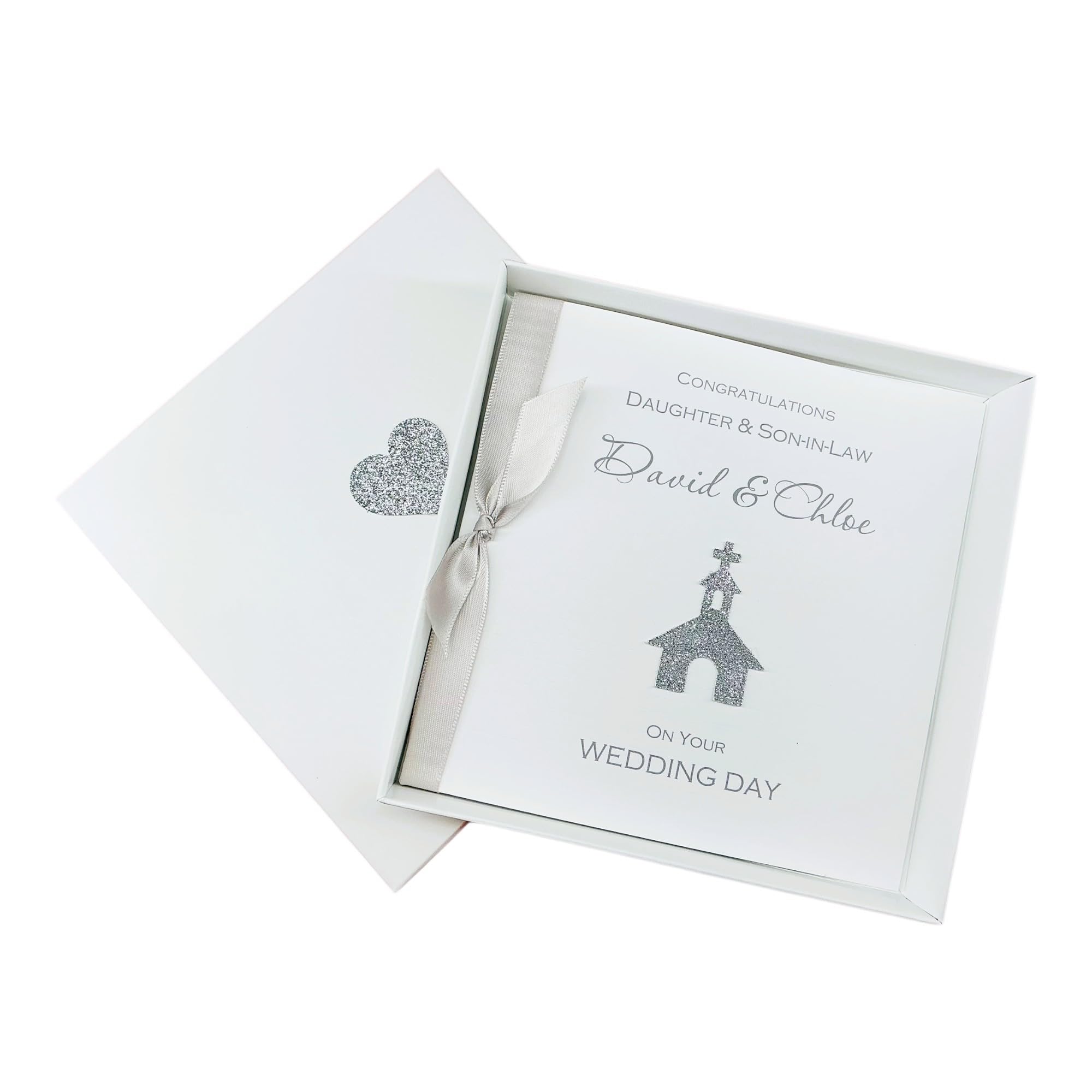 Daughter & Son-in-Law Wedding Day Card - Personalised Greeting Card, Congratulations Gift - A5 Card - Various Designs to Choose (Glitter Church - Daughter & SIL)