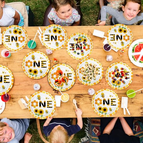 Image of Qyeahkj 48 Pcs Bee 1st Birthday Party Plates First Bee Day Disposable Paper Dessert Plates Supplies for Bee Birthday Baby Shower Dessert Plates Tableware Decorations