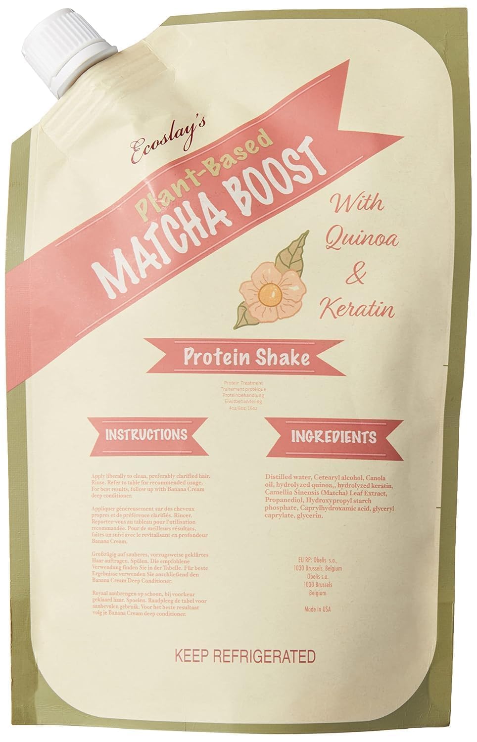 Ecoslay Matcha Boost Quinoa & Keratin Protein Hair Treatment, 8 oz