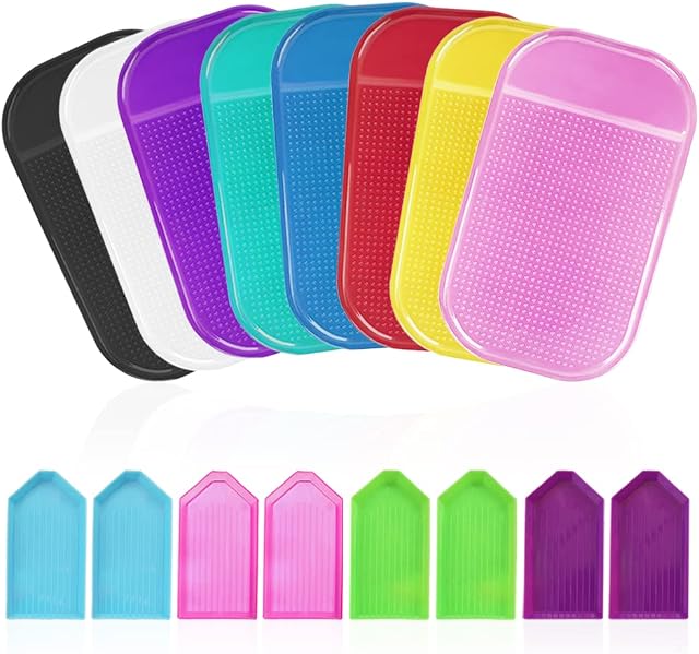 SENHAI 8 Pieces Anti-Slip Tools Sticky Mat for Diamond Painting, with 8 Diamond Tray, Non-Slip Universal Gel Pad for Fixing Trays 5D Diamond Painting Accessories for Kids or Adults