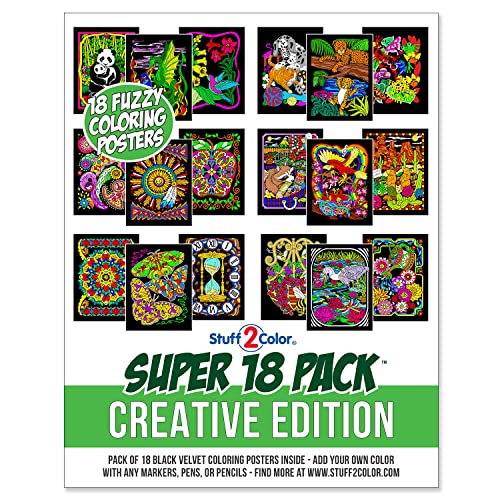 Super Pack of 18 Fuzzy Velvet Coloring Posters (Creative Edition) - Great for Family Time Arts & Crafts Travel Classrooms Care Facilities [All Ages Coloring: Girls Boys Adults Toddlers Teens]