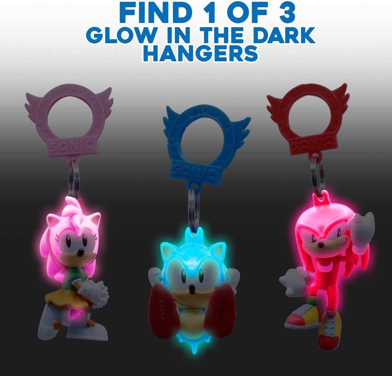 Just Toys LLC Sonic The Hedgehog Backpack Hangers – Series 5 Collectible Keychain with Blind Box Random Surprise (Sonic, Tails, Amy, Knuckles & Glow‑in‑The‑Dark Super Sonic)
